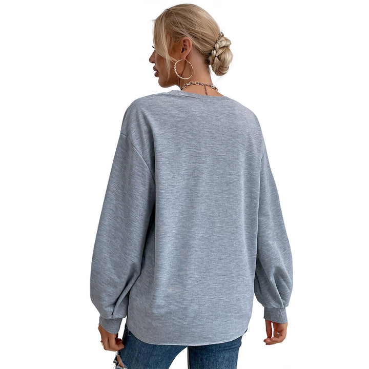 Sweat-shirt décontracté pour femmes avec des manches bouffantes raffinées et une écriture créative Levoire