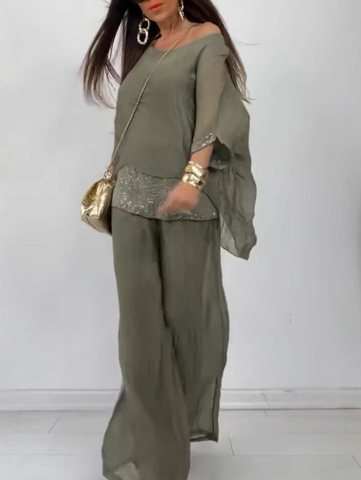 Costume de pantalon deux pièces élégant pour femmes avec haut scintillant Levoire