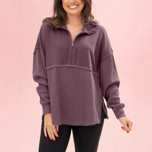 Sweat-shirt décontracté pour femmes avec fermeture éclair half et manches volumineuses Levoire