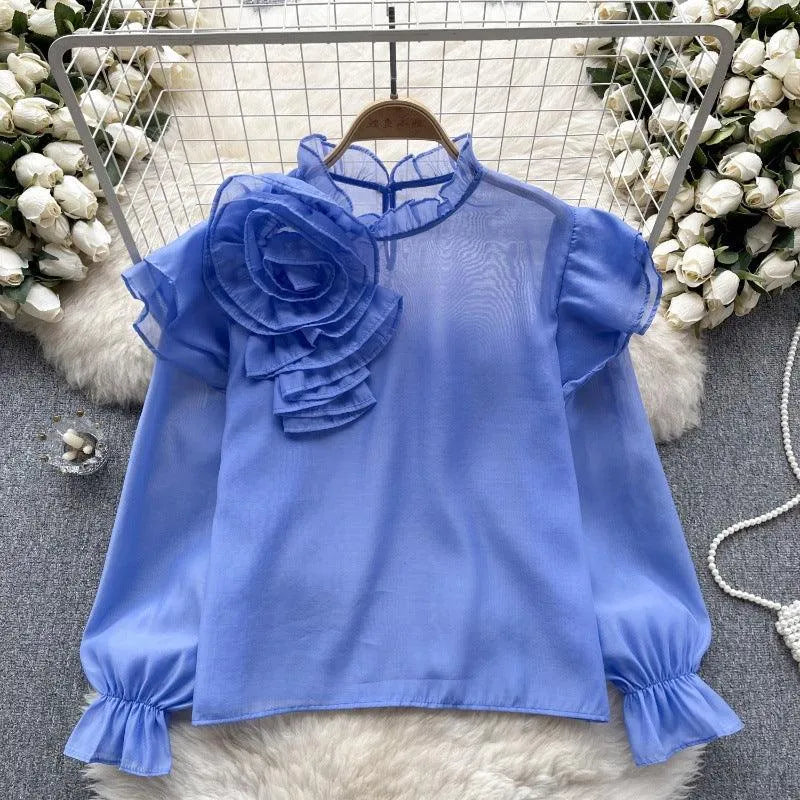Levoire | Dolce Chiffon-blouse à manches bouffantes Lila Taille libre
