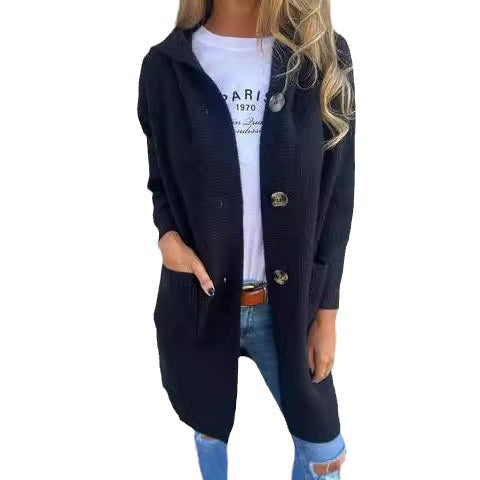 Manteau tricoté pour femme avec poches pratiques et design de bouton élégant Levoire