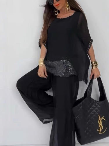 Costume de pantalon deux pièces élégant pour femmes avec haut scintillant Levoire