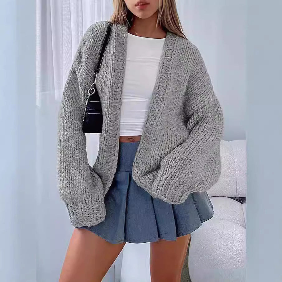Cardigan en tricot doux pour femme avec des manches volumineuses et un devant ouvert Levoire