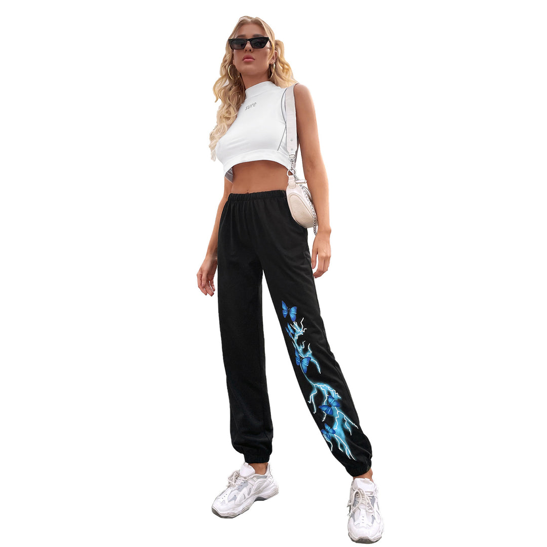 Pantalons de jogging décontractés pour femmes avec un design coloré de papillons et d'éclairs Levoire