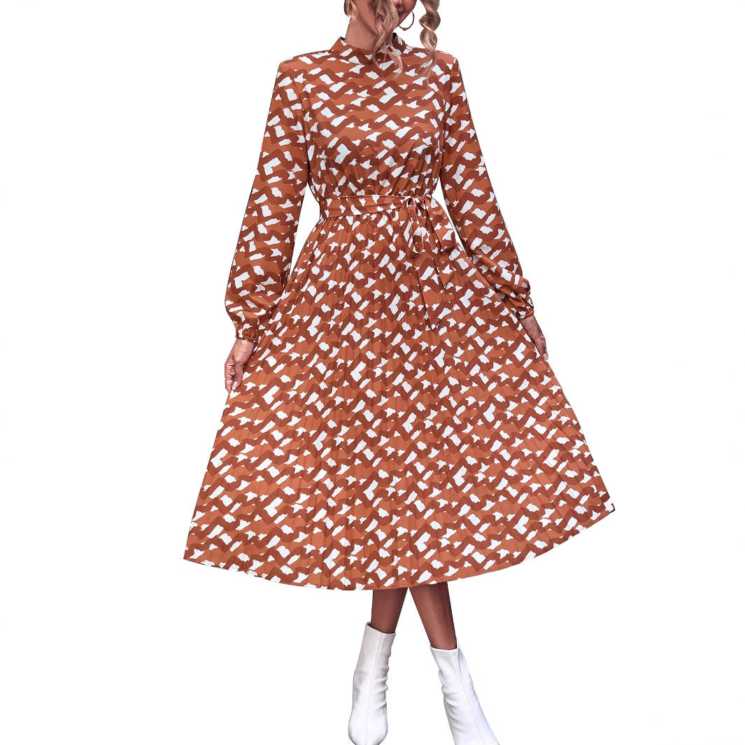 Robe midi pour femmes avec détails en volants et motif créatif Levoire