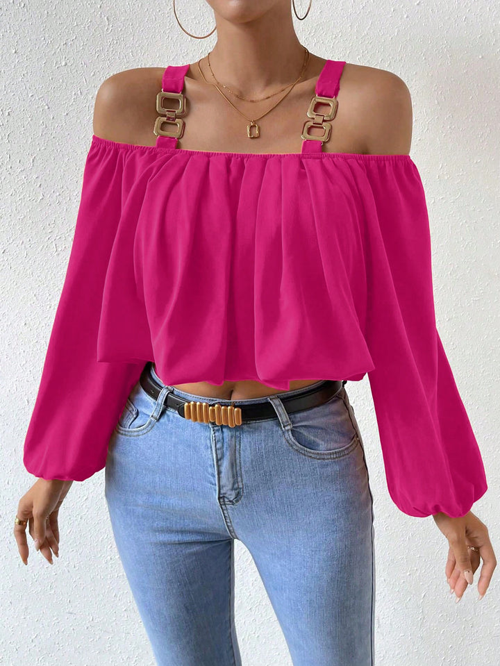 Blouse féminine à épaules dénudées avec bretelles décoratives et élégante fronce Levoire