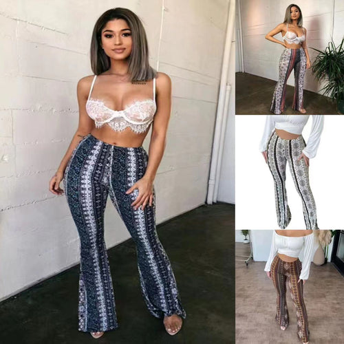 Pantalons évasés pour femmes avec un motif ethnique créatif et taille haute Levoire
