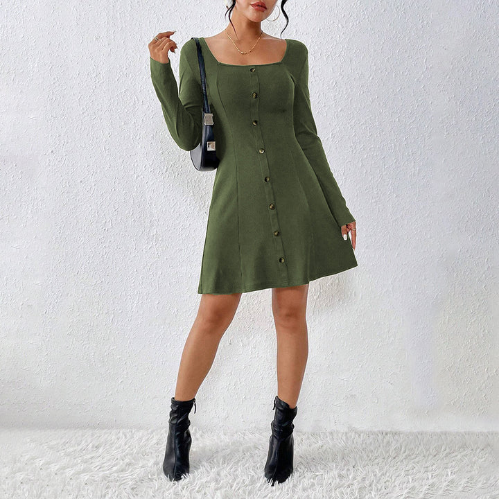 Robe à boutons pour femmes avec manches longues et décolleté carré Levoire