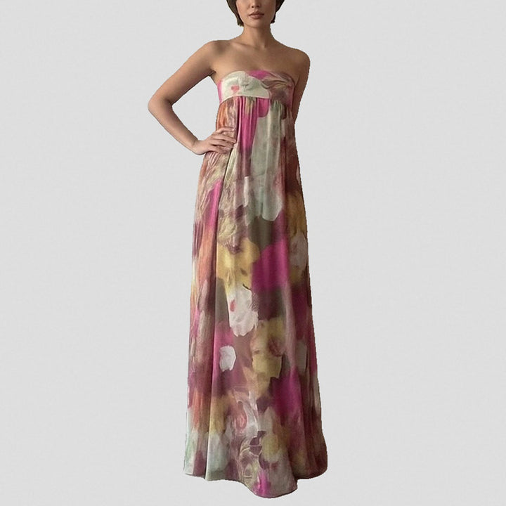 Robe longue de plage pour femmes avec design à épaules dénudées et motif floral Levoire
