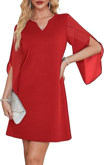 Robes femme à col en V avec manches transparentes Levoire