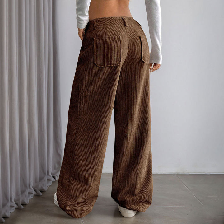 Pantalon large en velours côtelé pour femmes avec poches et taille haute Levoire