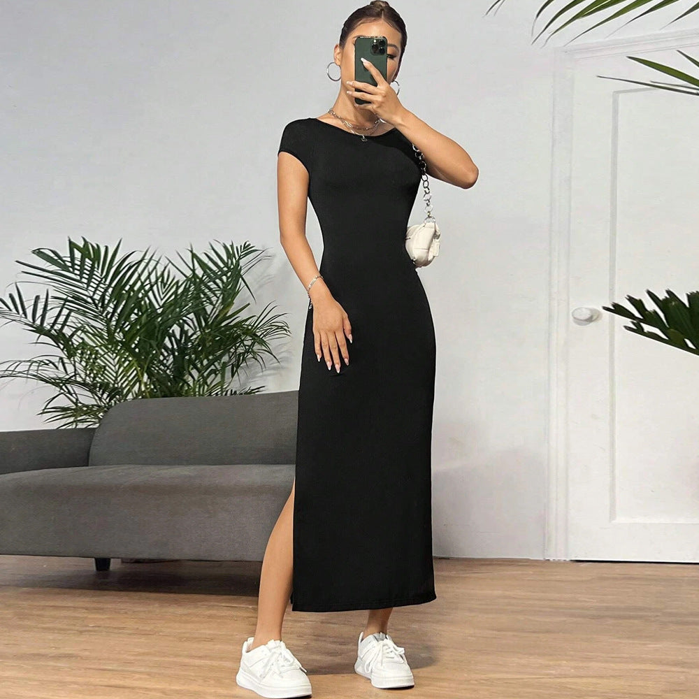 Robe maxi femme en jersey extensible avec une coupe ajustée et un col rond Levoire
