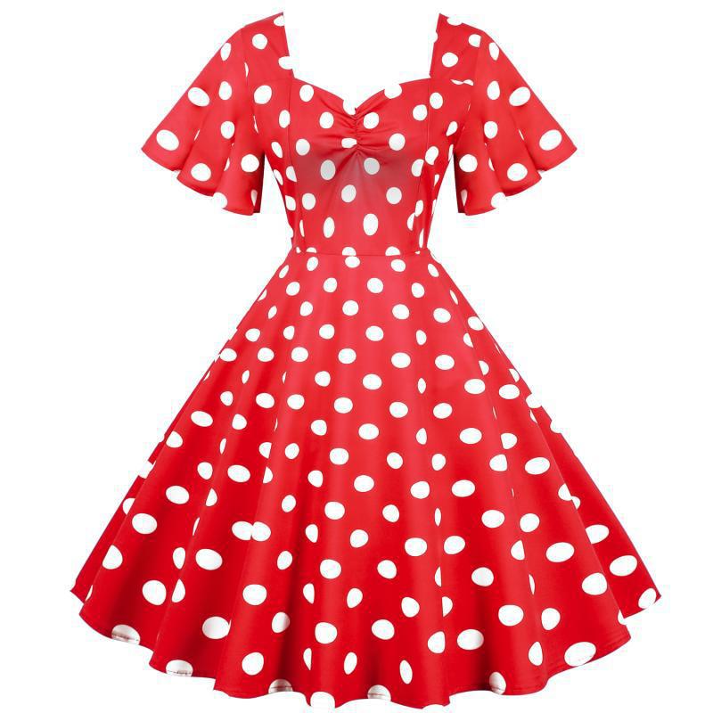 Robe Rockabilly pour femmes avec un motif amusant à pois et un ourlet flottant Levoire