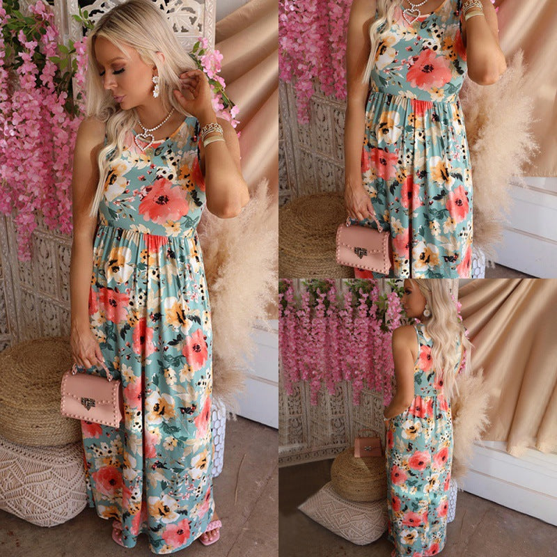Robe maxi pour femmes avec design floral et taille élastique Levoire