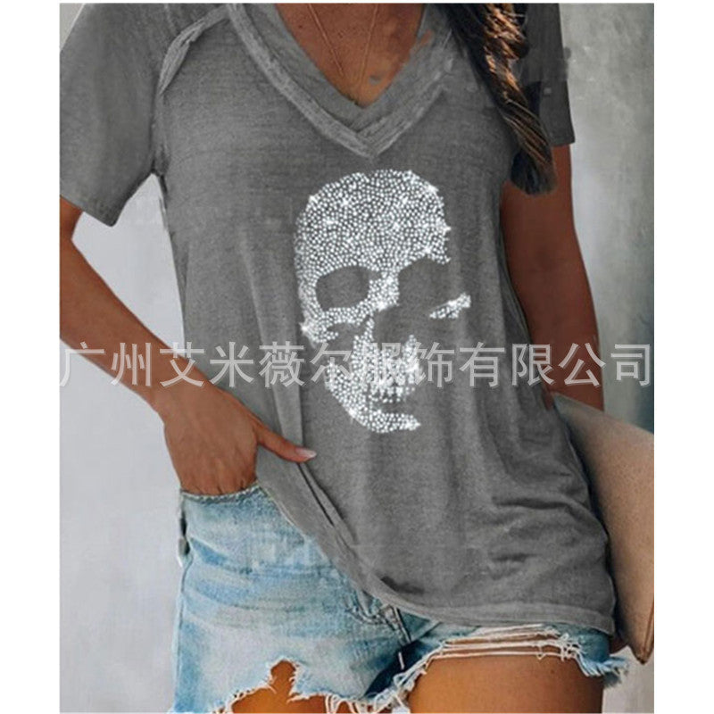 Levoire | Rennon à manches courtes tricot T-shirt à décolleté en V profond Gris