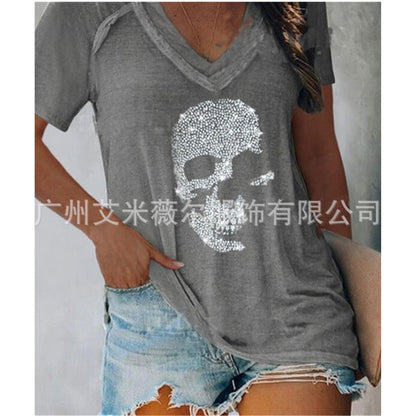 Levoire | Rennon à manches courtes tricot T-shirt à décolleté en V profond Gris