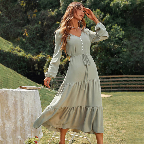 Robe maxi pour femme avec des manches ballon élégantes et une coupe ajustée Levoire