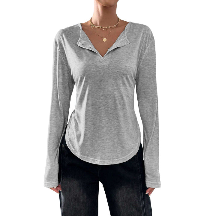 T-shirt à manches longues pour femmes avec subtil V-hals et coupe décontractée Levoire