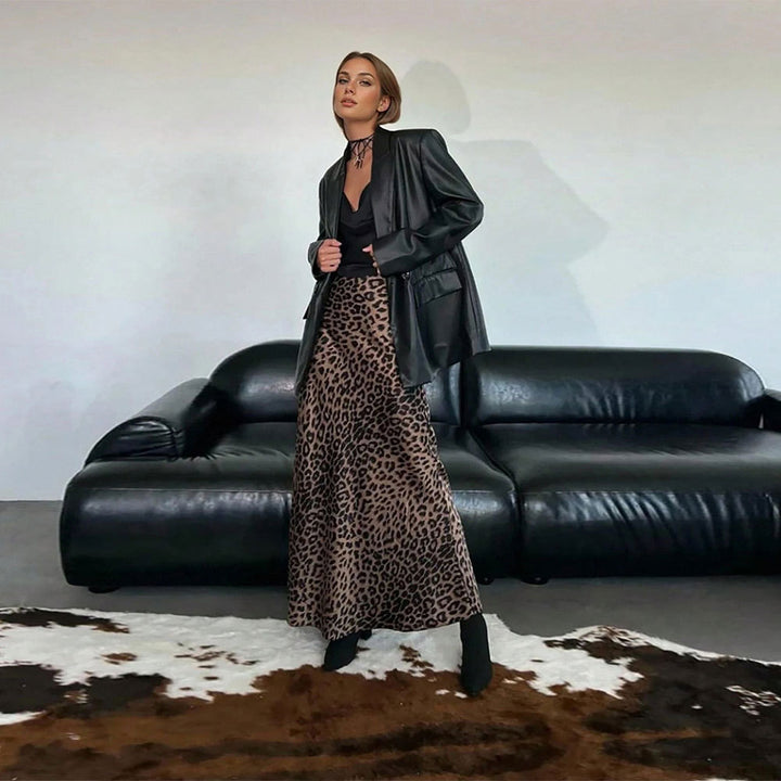 Jupe maxi pour femmes avec un motif léopard élégant et une taille haute Levoire