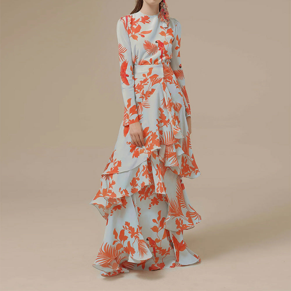 Levoire | Robe Rouge Imprimée Au Design Moderne Orange
