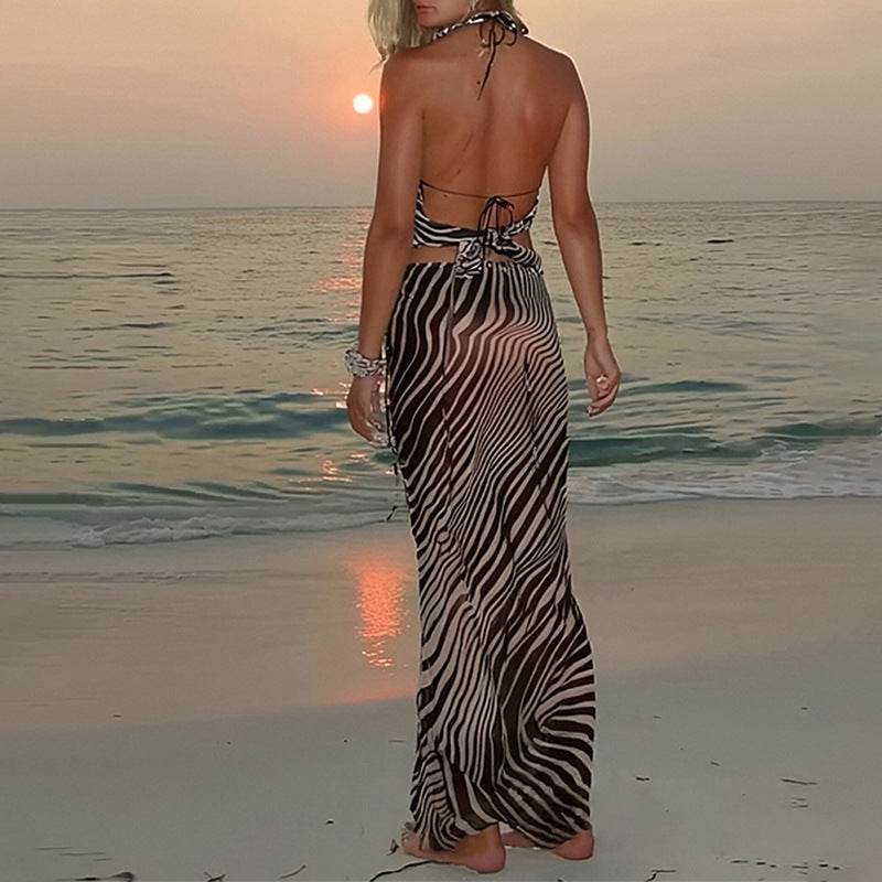 Robe de plage légère à imprimé animal pour femme avec bretelles réglables et coupe fluide Levoire