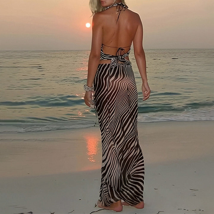 Robe de plage légère à imprimé animal pour femme avec bretelles réglables et coupe fluide Levoire