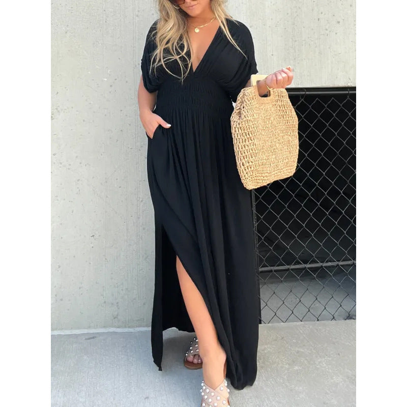 Levoire | Batwing Dress Bat Sleeve Jupe Élastique à Taille Noir