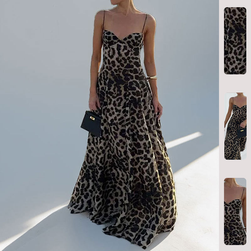 Robe maxi femme avec décolleté plongeant et élégant imprimé léopard Levoire