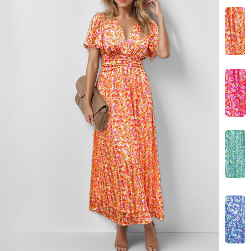 Robe maxi fluide pour femme avec design floral et décolleté en V Levoire