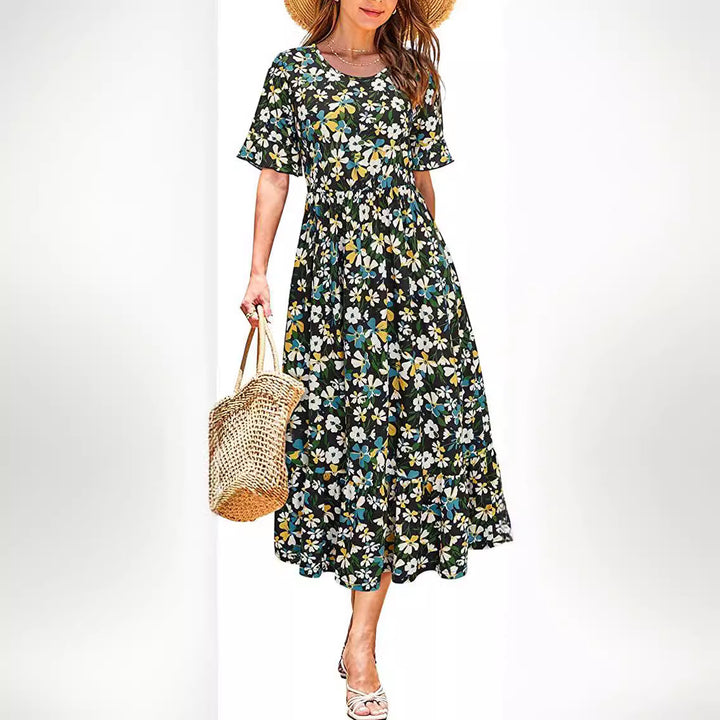Robe midi pour femmes avec motif floral et ourlet à volants Levoire