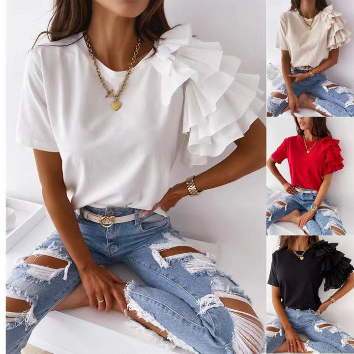 T-shirt femme avec des détails de volants tendance Levoire