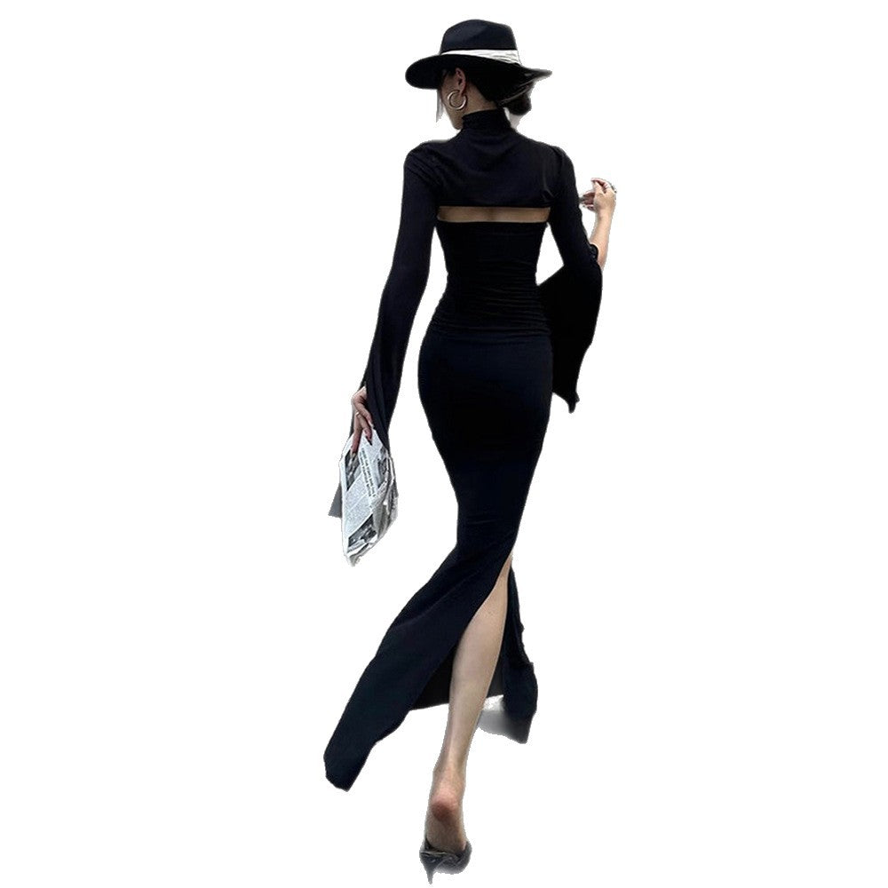 Robe maxi femme avec découpe asymétrique et élégantes manches bouffantes Levoire