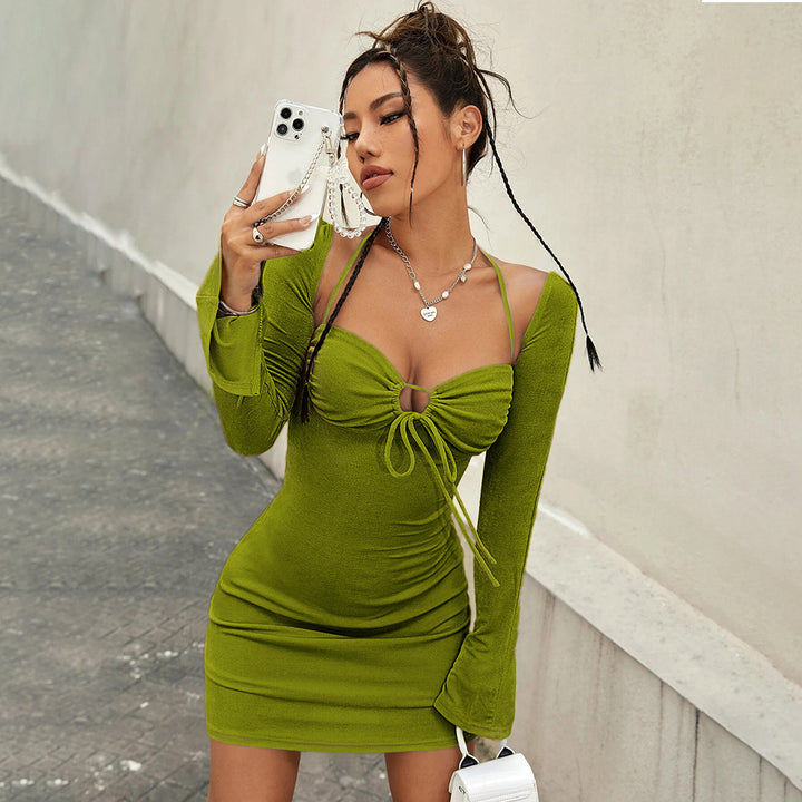 Robe mini ajustée pour femme avec décolleté en V ajustable et manches longues Levoire