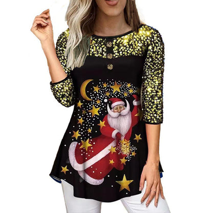 Levoire | Impression de fête T-shirt décontracté à col rond A5