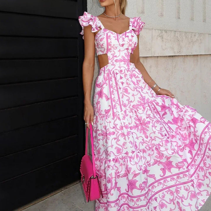 Robe maxi femme avec un design découpé romantique et des détails en volants Levoire
