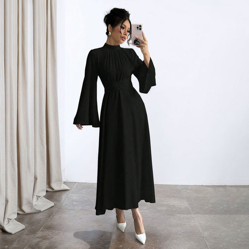 Robe Maxi Élegante pour Femmes avec Manches Fluentes et Col Haut Levoire