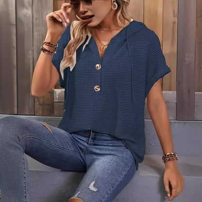 Levoire | Chic Femme Uni Boutonnage Mode Mancherons T-shirt