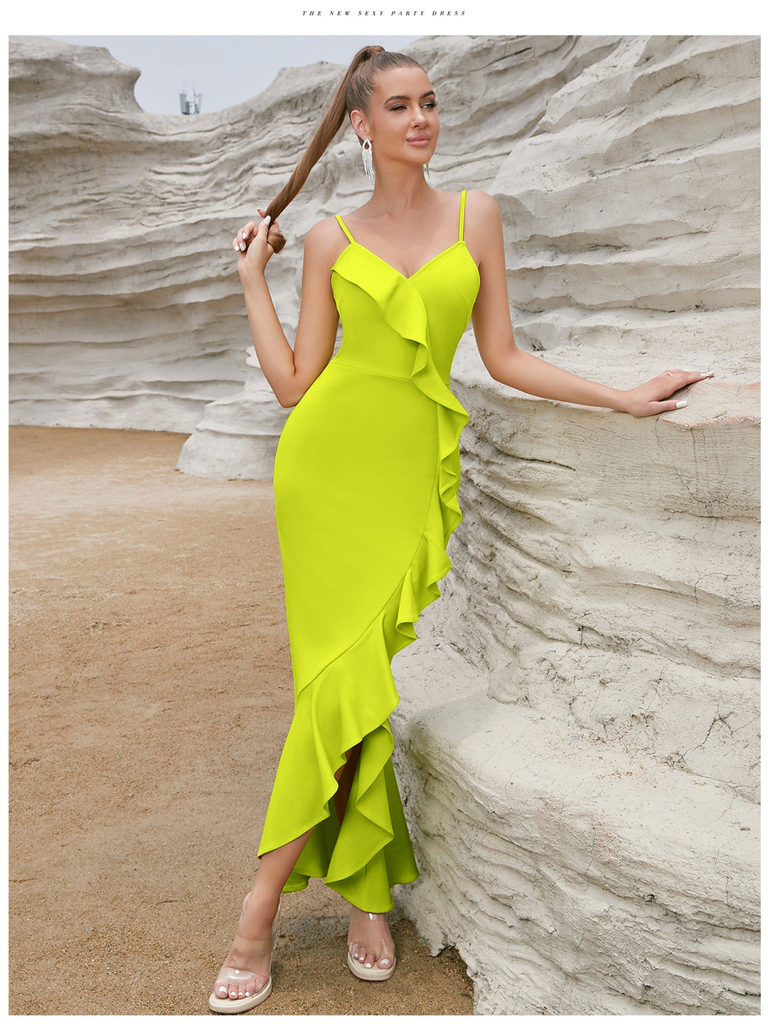 Robe Maxi Sexy pour Femme avec Volants et Fente Haute Levoire