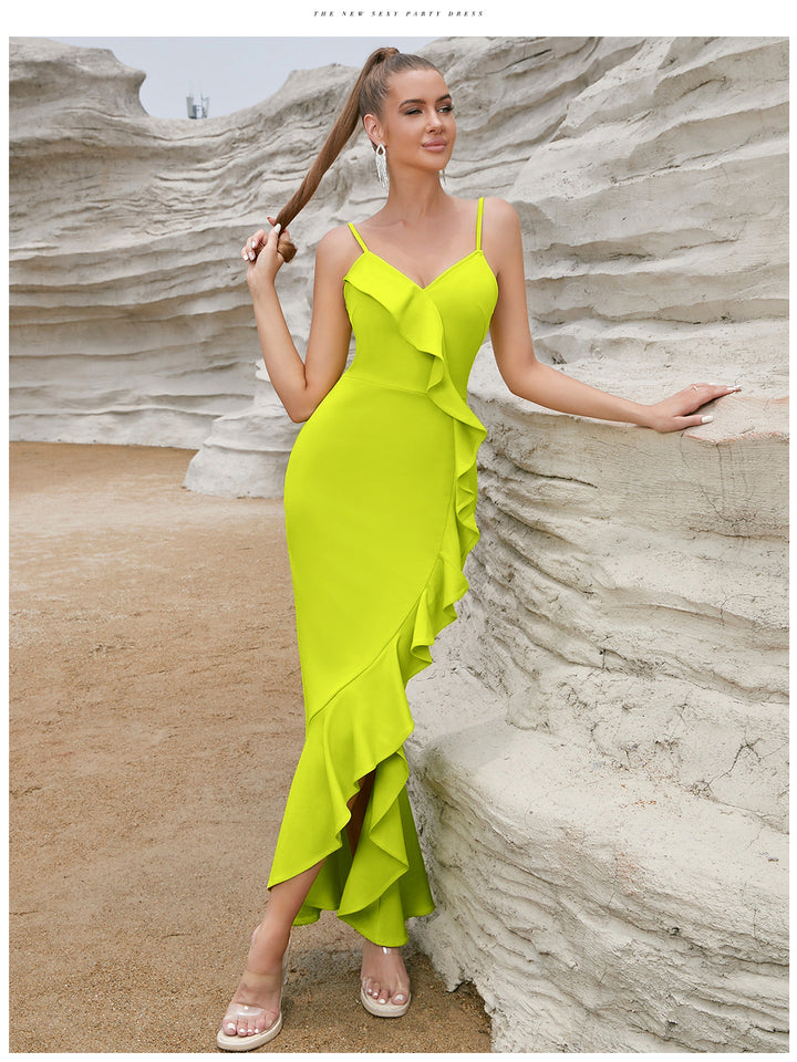 Robe Maxi Sexy pour Femme avec Volants et Fente Haute Levoire