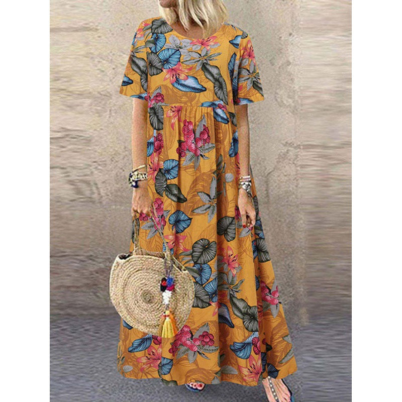 Levoire | Robes pour femmes Vintage Imprimé floral Libre Courte à manches Jaune