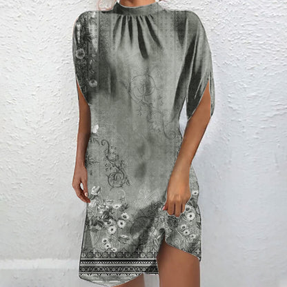 Levoire | Chemise à col montant imprimée élégante à manches courtes Batwing Gris