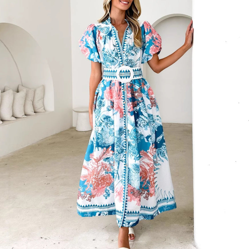 Robe maxi élégante pour femmes avec des motifs floraux et des manches volumineuses Levoire