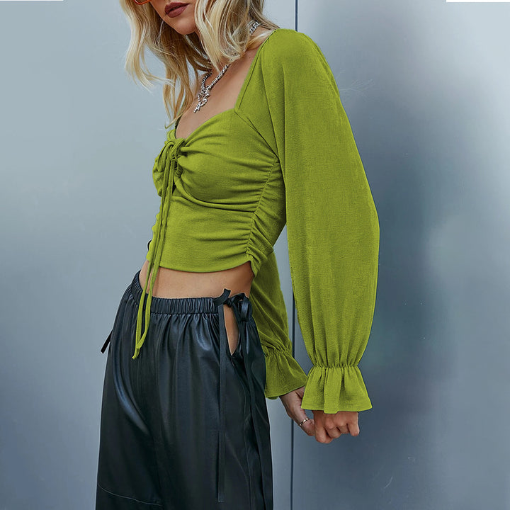 Chemise pour femme à manches longues cropée avec des designs de volants sophistiqués et un détail nouable Levoire