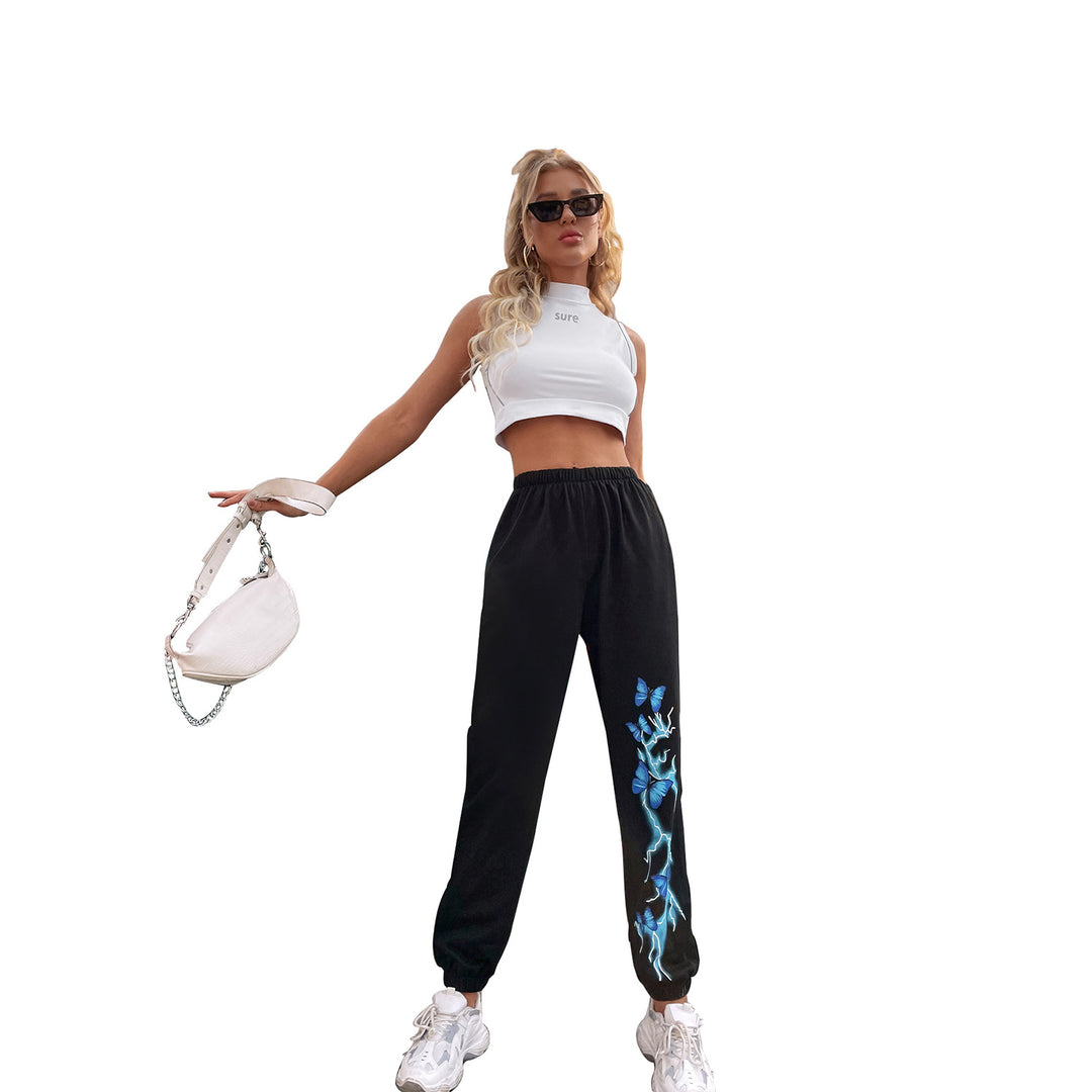 Pantalons de jogging décontractés pour femmes avec un design coloré de papillons et d'éclairs Levoire
