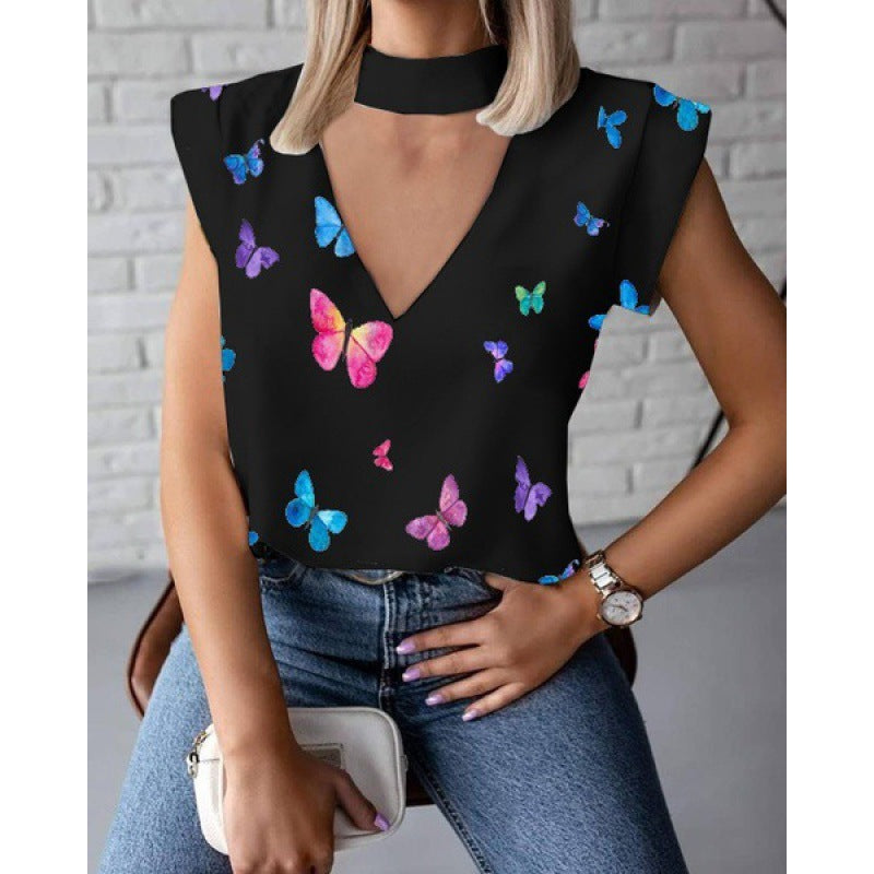 Top féminin avec décolleté en V profond et choker à la mode Levoire
