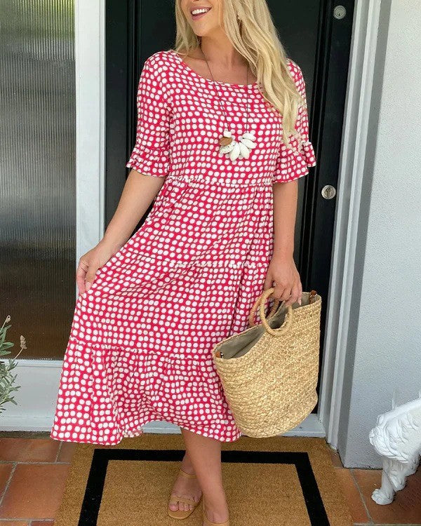 Levoire | Robe imprimée été col rond-robe imprimée Rot