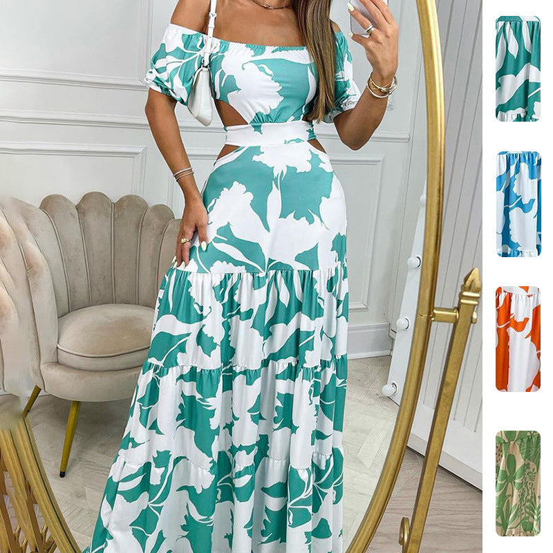 Robe maxi femme à épaules dénudées avec détails découpés et volants Levoire
