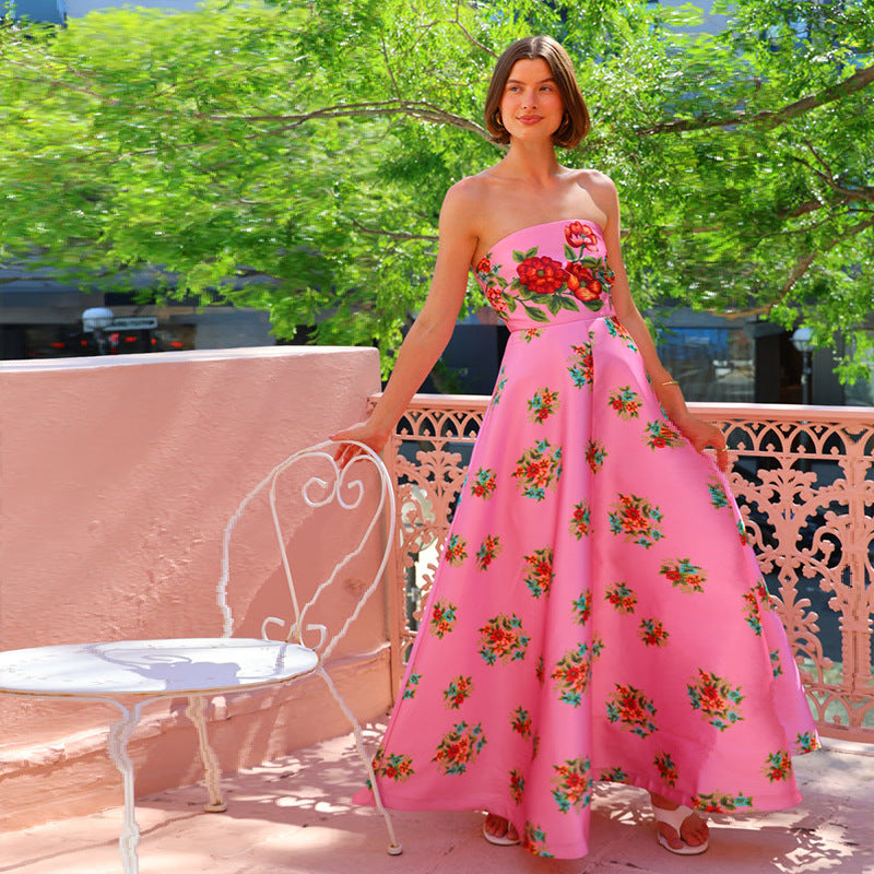 Robe maxi sans bretelles pour femme avec motif floral Levoire