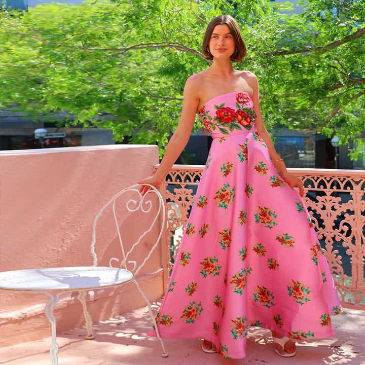 Robe maxi sans bretelles pour femme avec motif floral Levoire