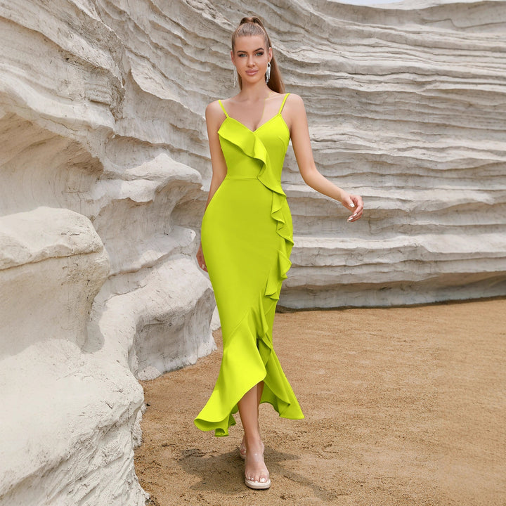 Robe Maxi Sexy pour Femme avec Volants et Fente Haute Levoire